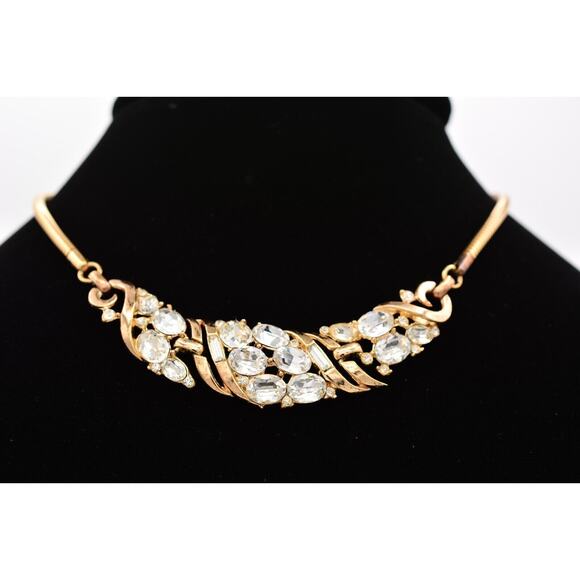 Trifari Vintage Crystal Collar Necklace Rhinestone Gold Chain Snake 1940s Bin4B